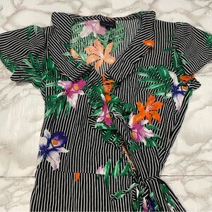 Who What Wear Floral and Striped Wrap Dress